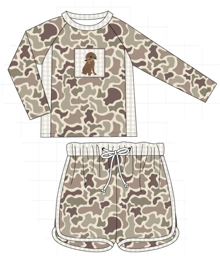 Camo Hunting Rashguard & Shorts Set