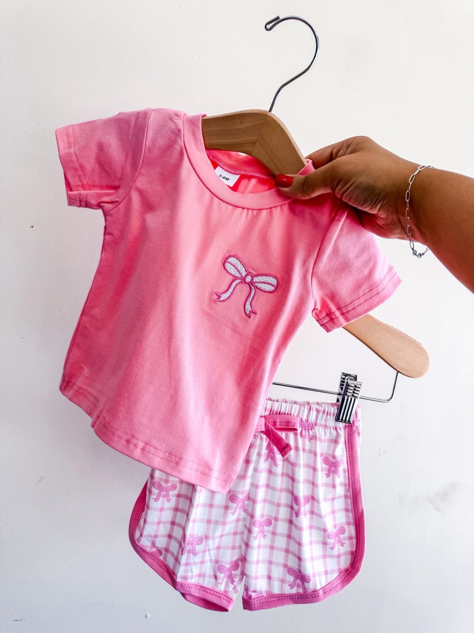 Pink bow shorts set
