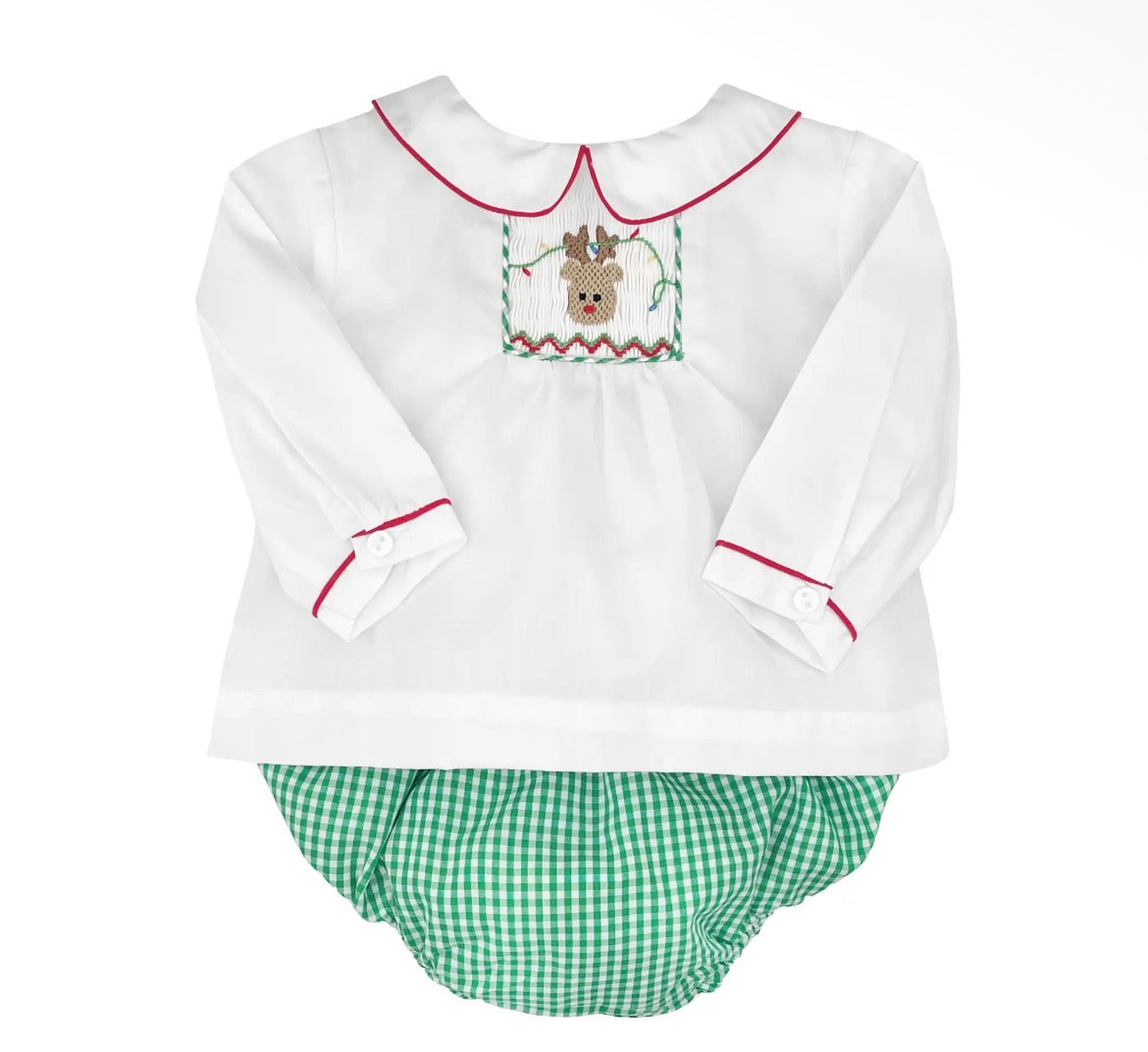 Diaper Set with Picture Smocked Reindeer