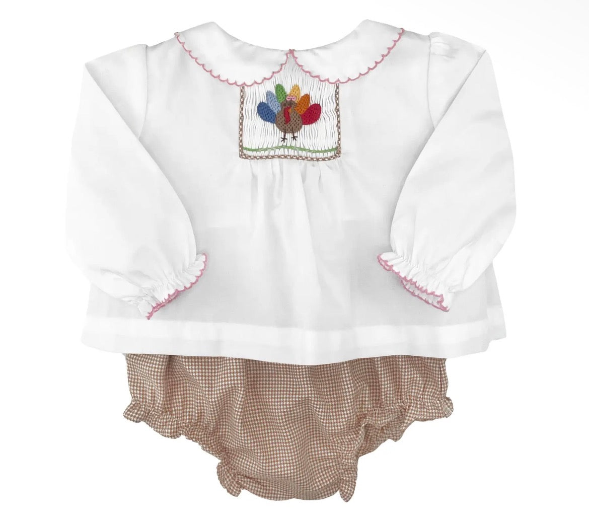 Turkey Hand Picture Smocked Diaper Set with Picot Trim
