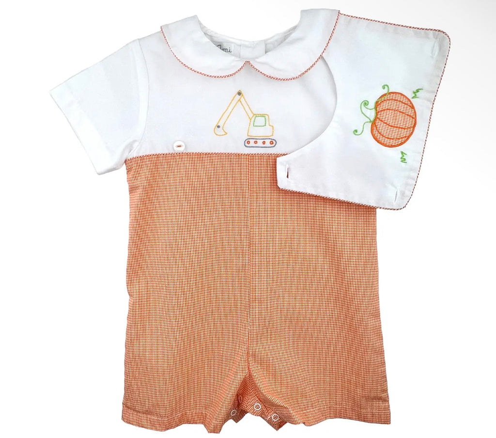 Construction Romper with Removable Bib