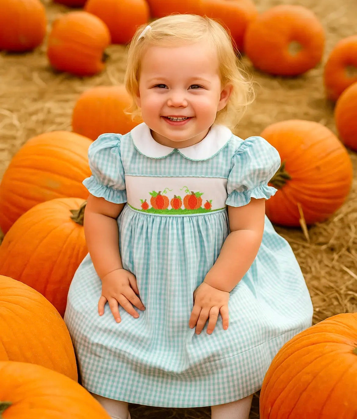 Fall Pumpkin Dress with Hand Picture Smocking