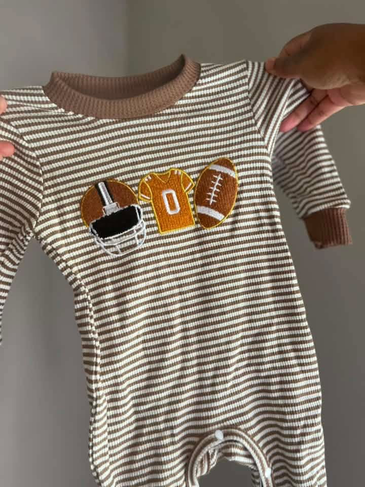 Boys Cozy Football Long Sleeve Romper